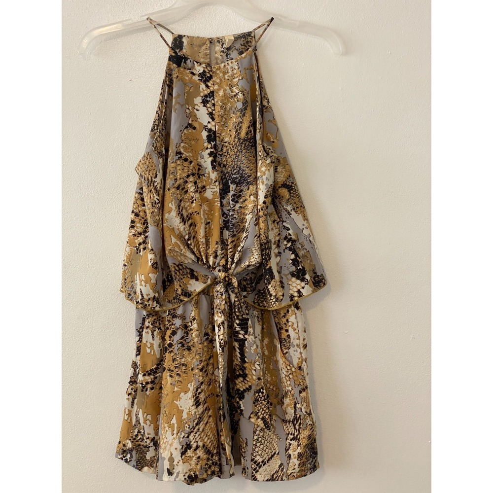 TYCHE Gold Snakeskin Print Shorts Romper Pockets Small Festival Edgy Coquette